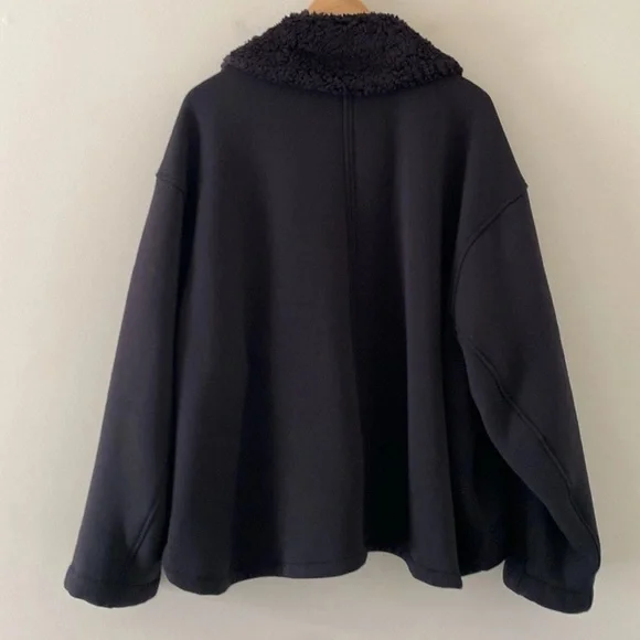Athleta Sherpa Bomber Jacket 2X Black Zip Up Westbound Cozy Layer Lagonlook Fall - Picture 3 of 12